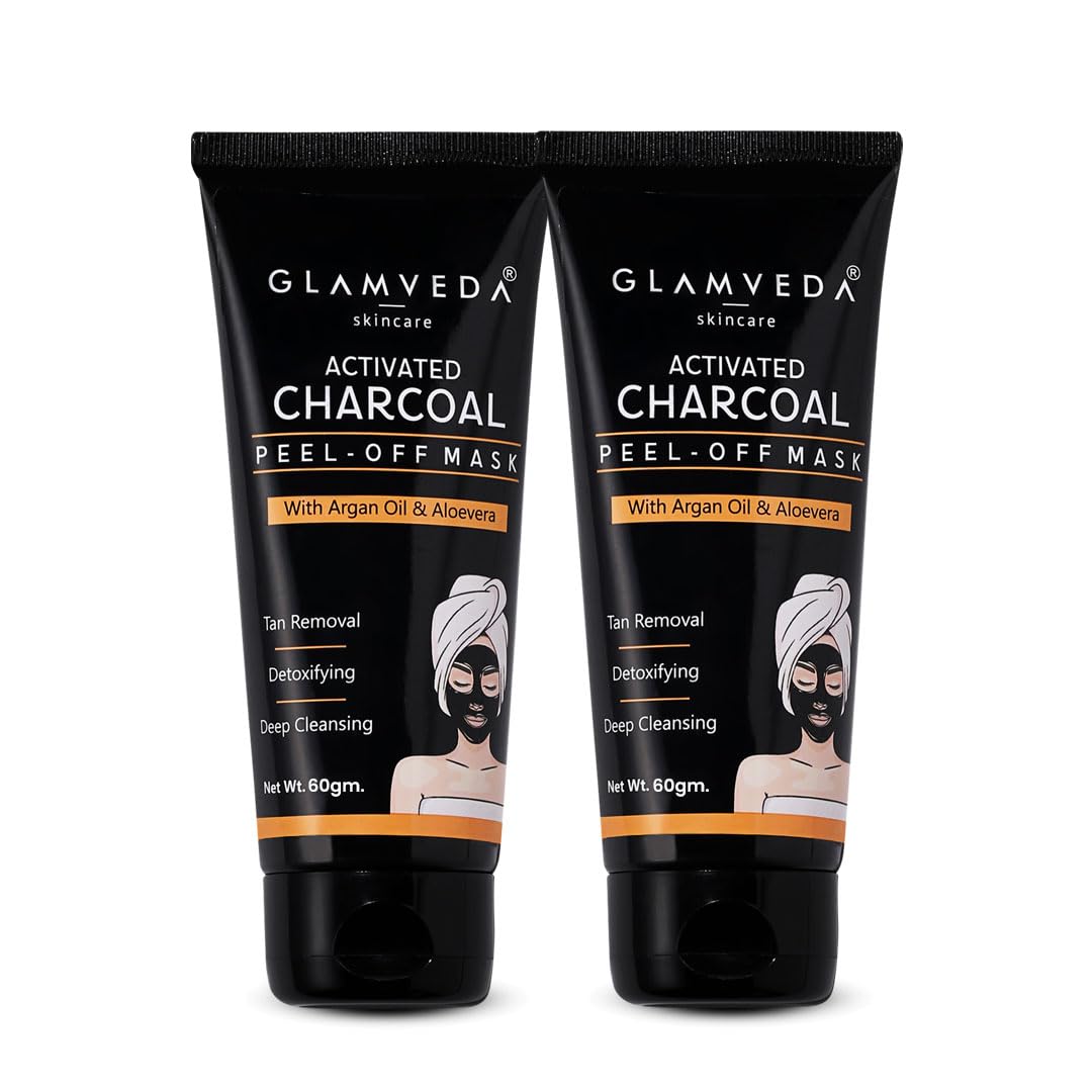 GLAMVEDAActivated Charcoal Peel Off Mask for Men & Women | Removes Blackheads and Whiteheads | Pimples, Acne | Deep Skin Purifying Cleansing | 120gm (Pack of 2)
