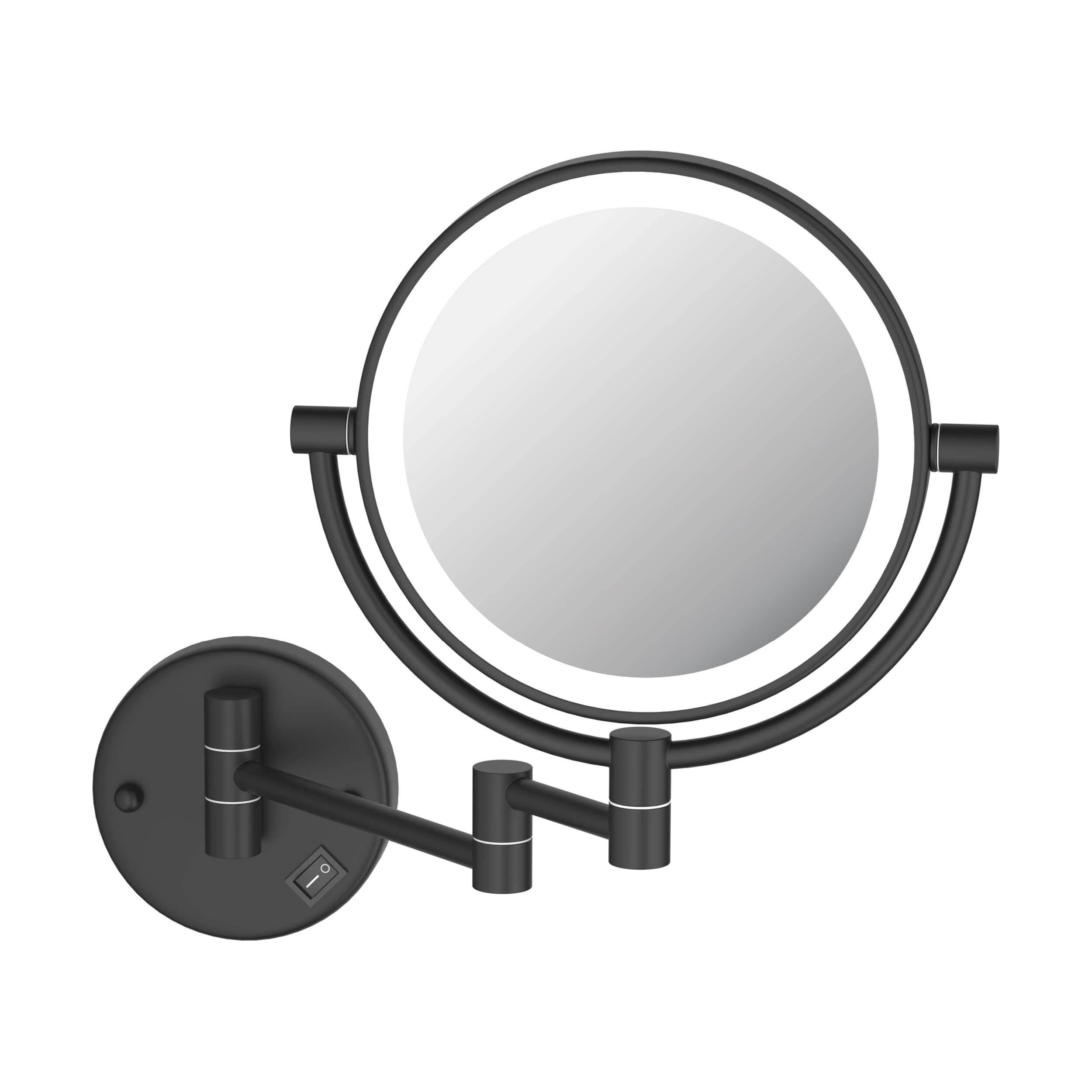 KIBI Circular Wall Mount Makeup Mirror with LED Lights, Dual-Sided 1x/5x Magnifying Mirror with Adjustable Arm, 360° Swivel, Solid Brass Construction for Durability and Style (Matte Black, KMM101)