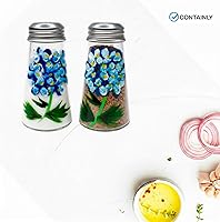 Vista 6 de Juego de salero y pimentero de hortensias azules cónicas pintadas a mano
