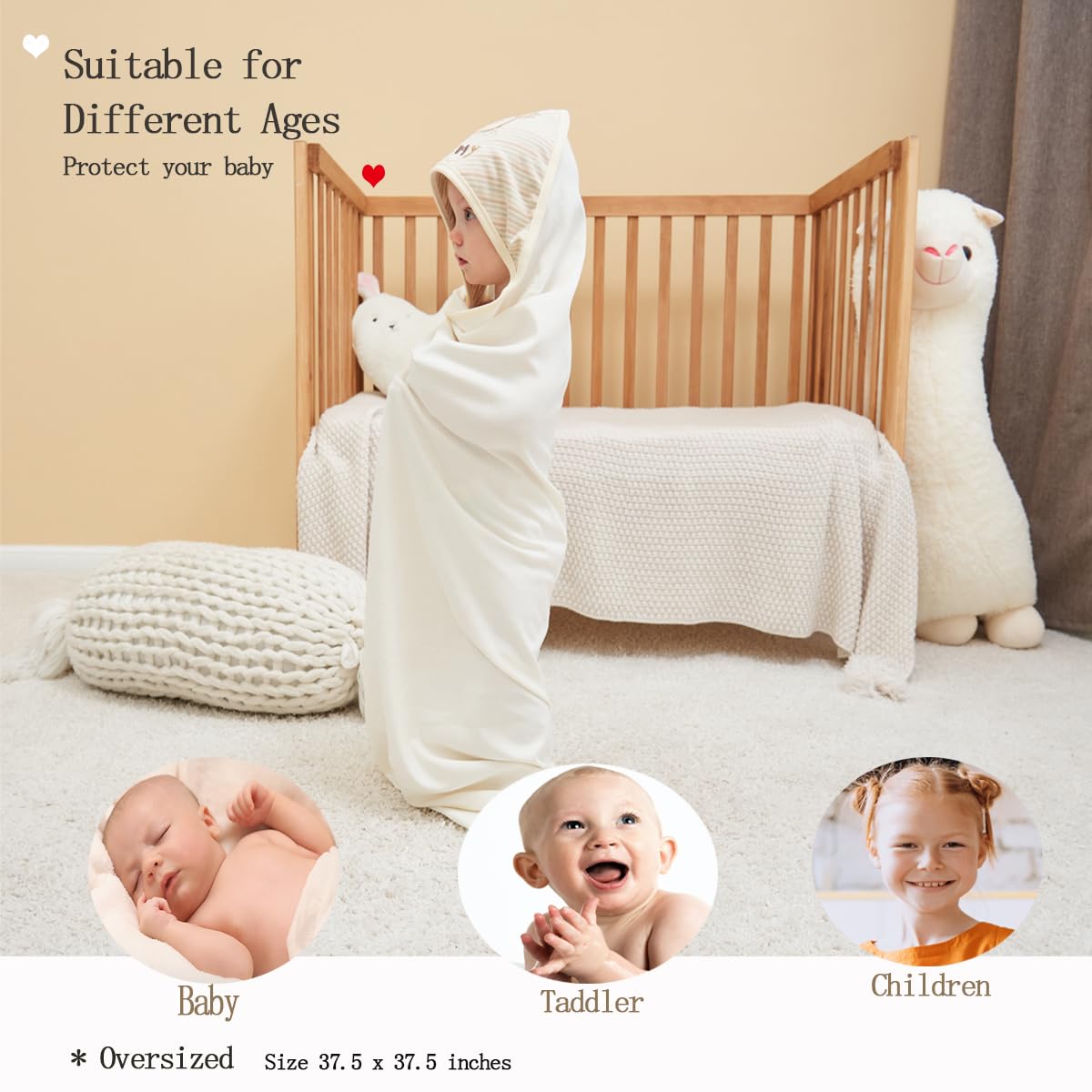 Juego de 6 toallas y paños con capucha para bebé, toalla de baño de algodón orgánico ultra suave y reutilizable para bebés y niños pequeños, regalos unisex para bebés (L (paquete de 6),