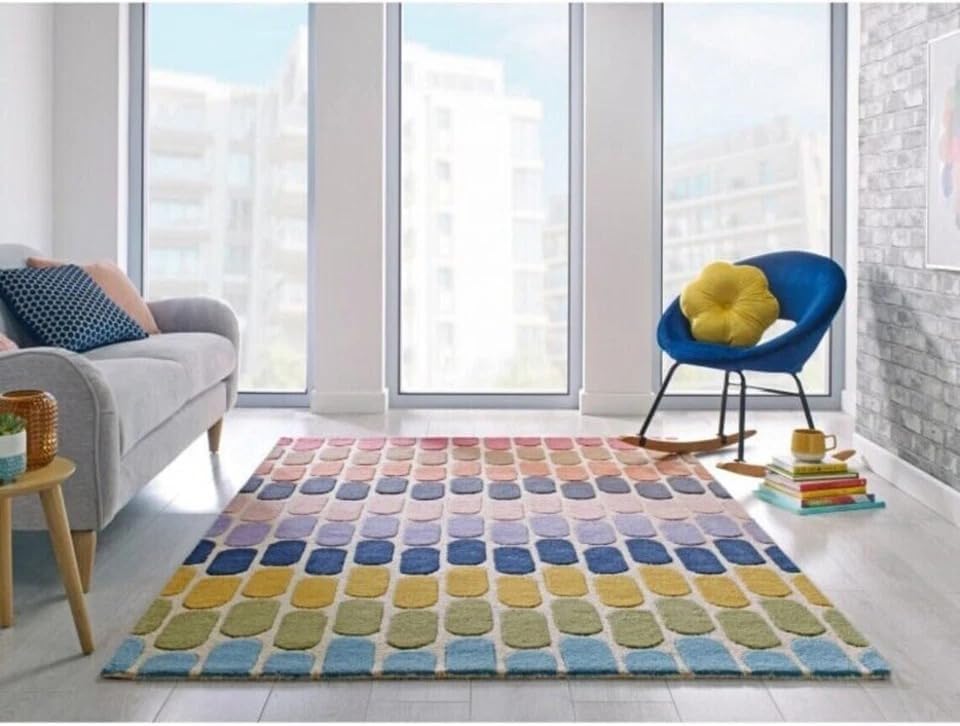 10x14 Ft Hand Tufted Wool Area Rug, Modern Multicolor Pattern Soft Premium Handmade Carpet for Living Room Bedroom & Home Décor