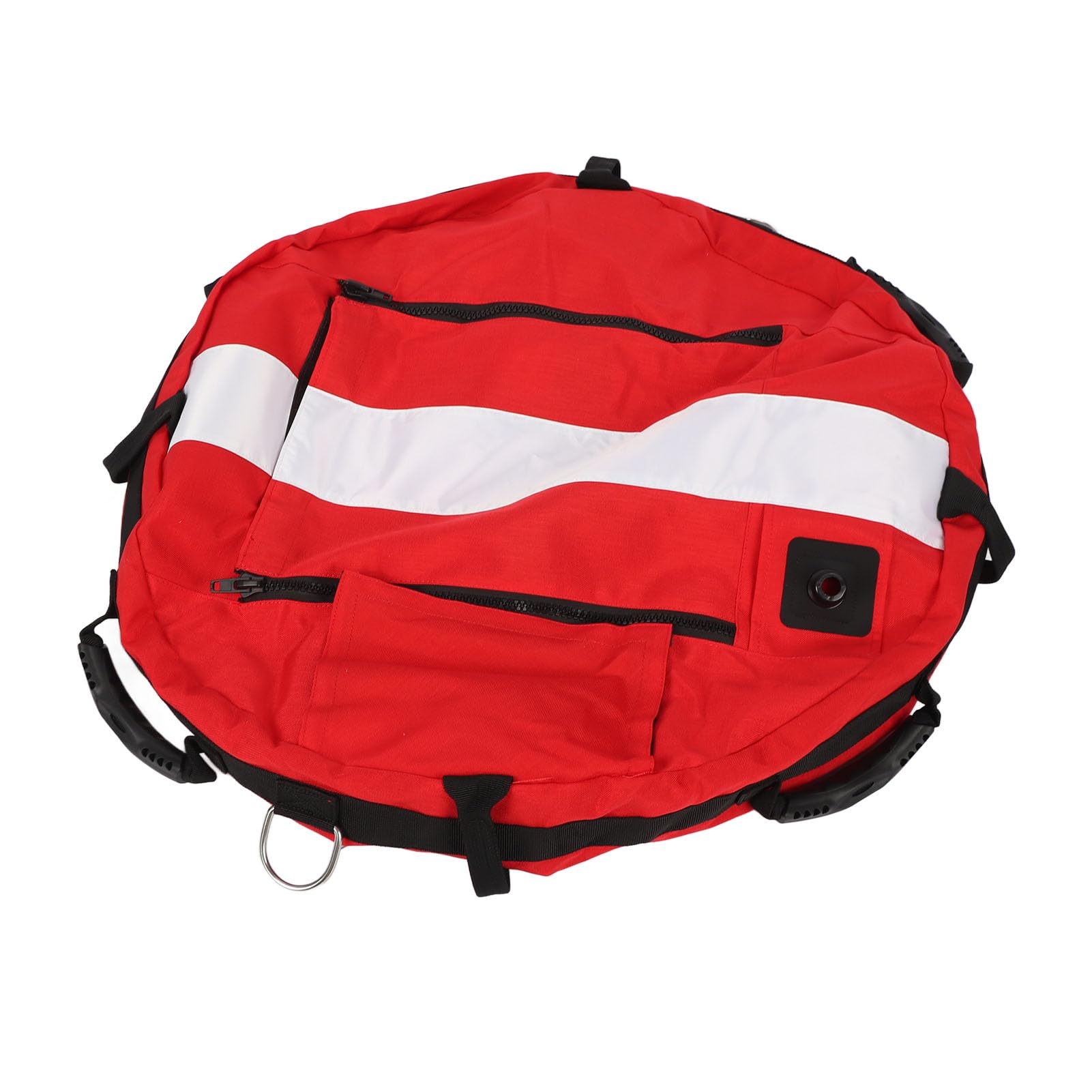Marcador de buceo inflable de servicio pesado con flotador de seguridad de alta visibilidad, ideal para entrenamiento y señalización subacuática, incluye compartimento de almacenamiento integrado