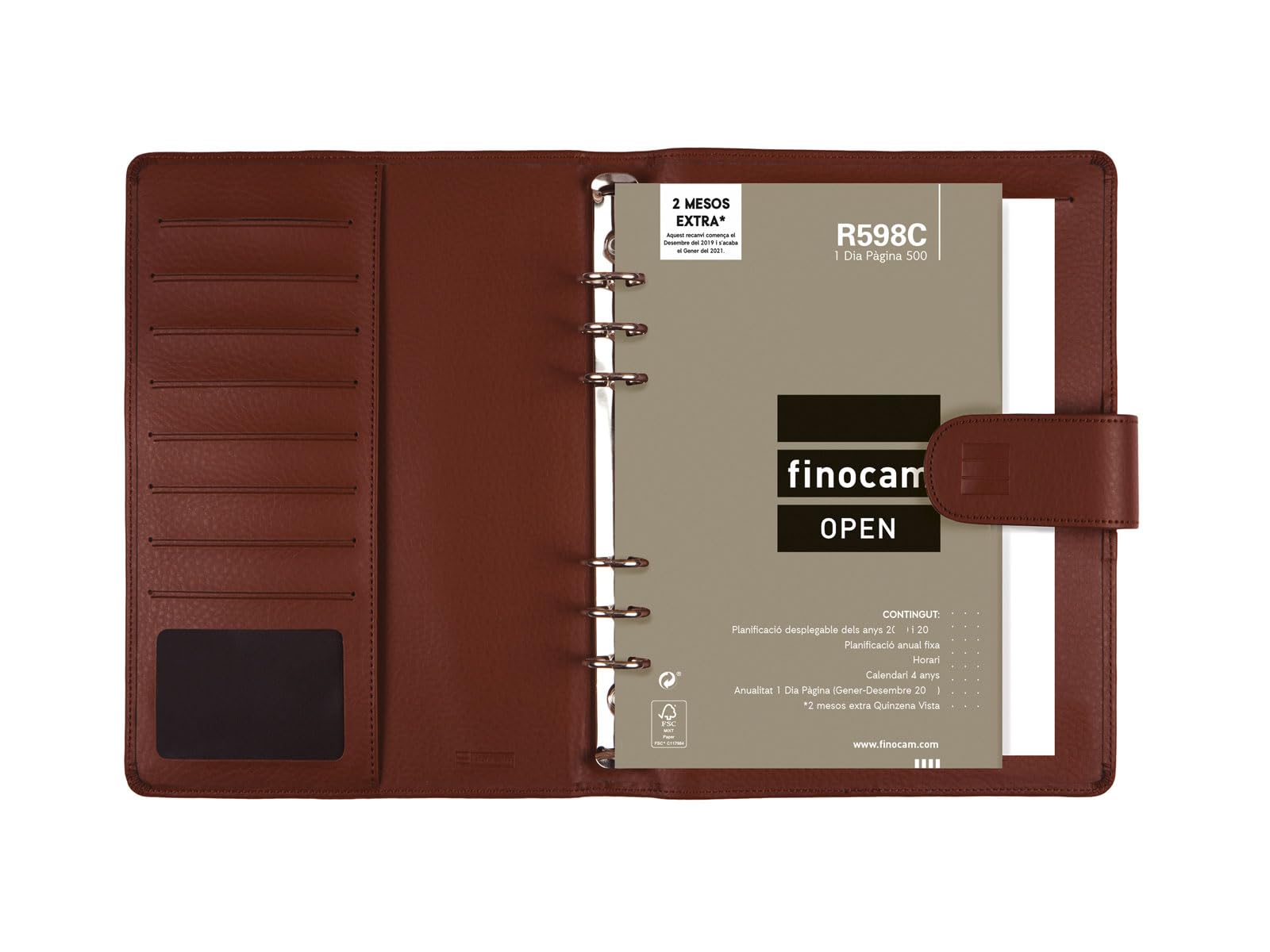 Finocam - Agenda Organizzatore 2026 1 Giorno Pagina | Gennaio - Dicembre (12 mesi) | Agenda Organizzatore anelli con blocco note e porta carte | Open Leo Marrone - Catalano
