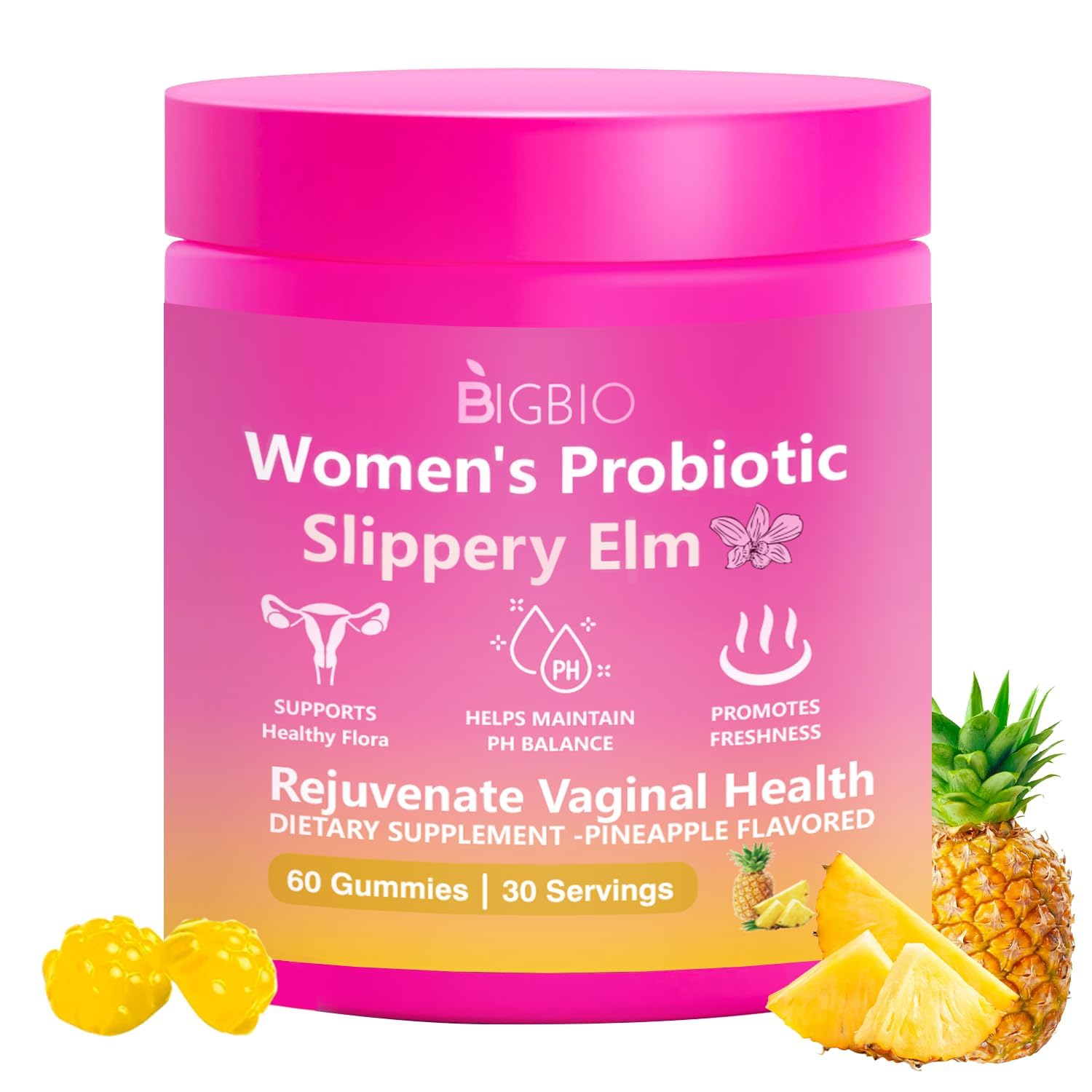 BIGBIO Suplemento em gomas para mulheres com olmo-vermelho, probióticos e prebiótico XOS, 60 gomas
