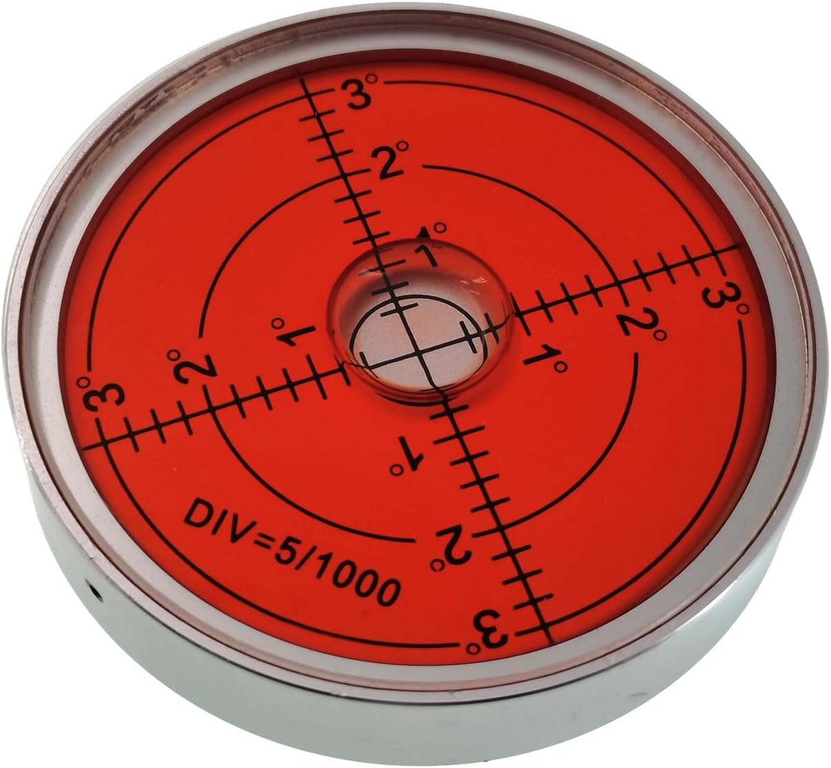 60mm High Precision Bubble Level, Round Aluminum Spirit Level with Red and Yellow Display, 12mm Thickness, Professional Measuring Tool (15 '/2mm silver red)