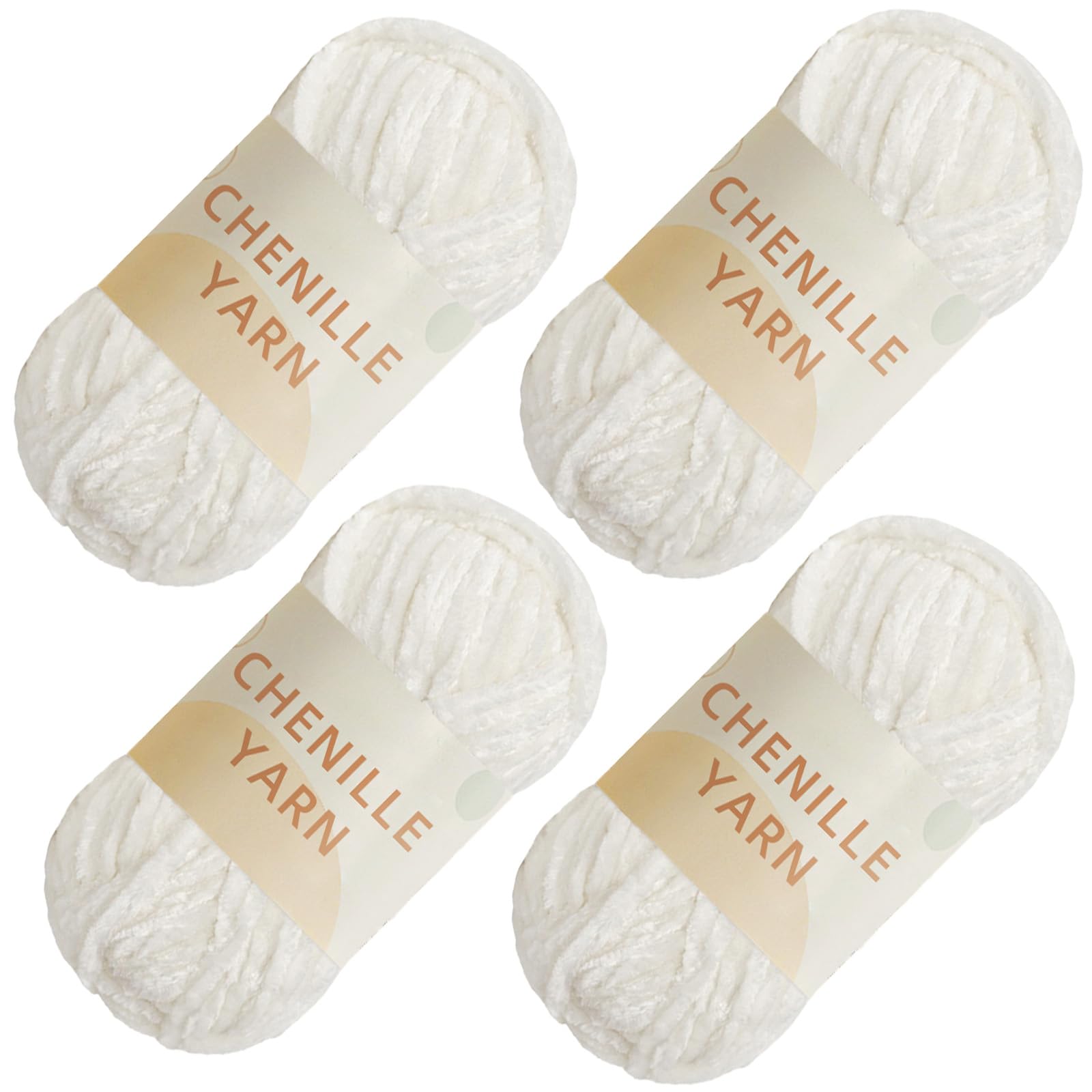 SIMEIQI 4 PCS 400g Soft Chenille Velvet Yarn for Crocheting,Fluffy Warm Yarn for Knitting and Crochet DIY Craft Blanket Bag Hat Scarve Clothe Gloves Slippers DollοΌBeigeοΌ