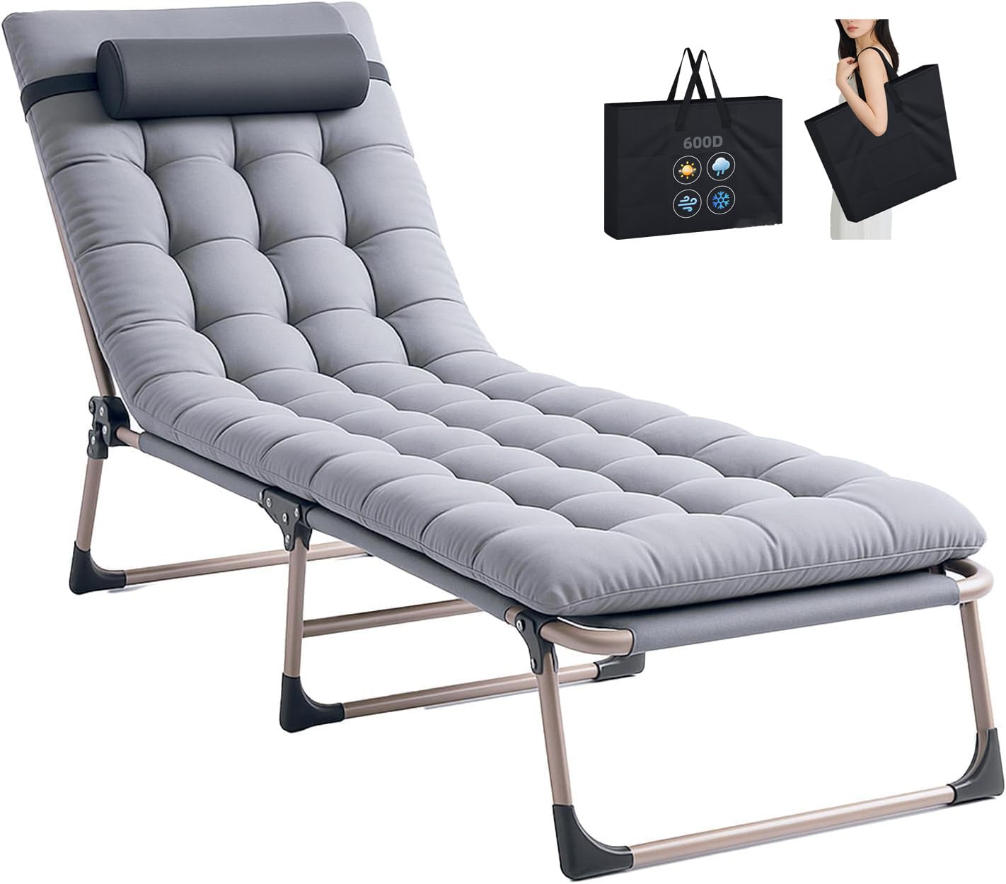 TRIOBLADE Set of 2 Heavy Duty Folding Garden Sun Lounger 22mm Steel Frame Support 264lbs 4-Position Adjustable Folding Chaise with Pillow Sun Bed with Cushion For Beach, Garden, Pati (2PCS, Black)