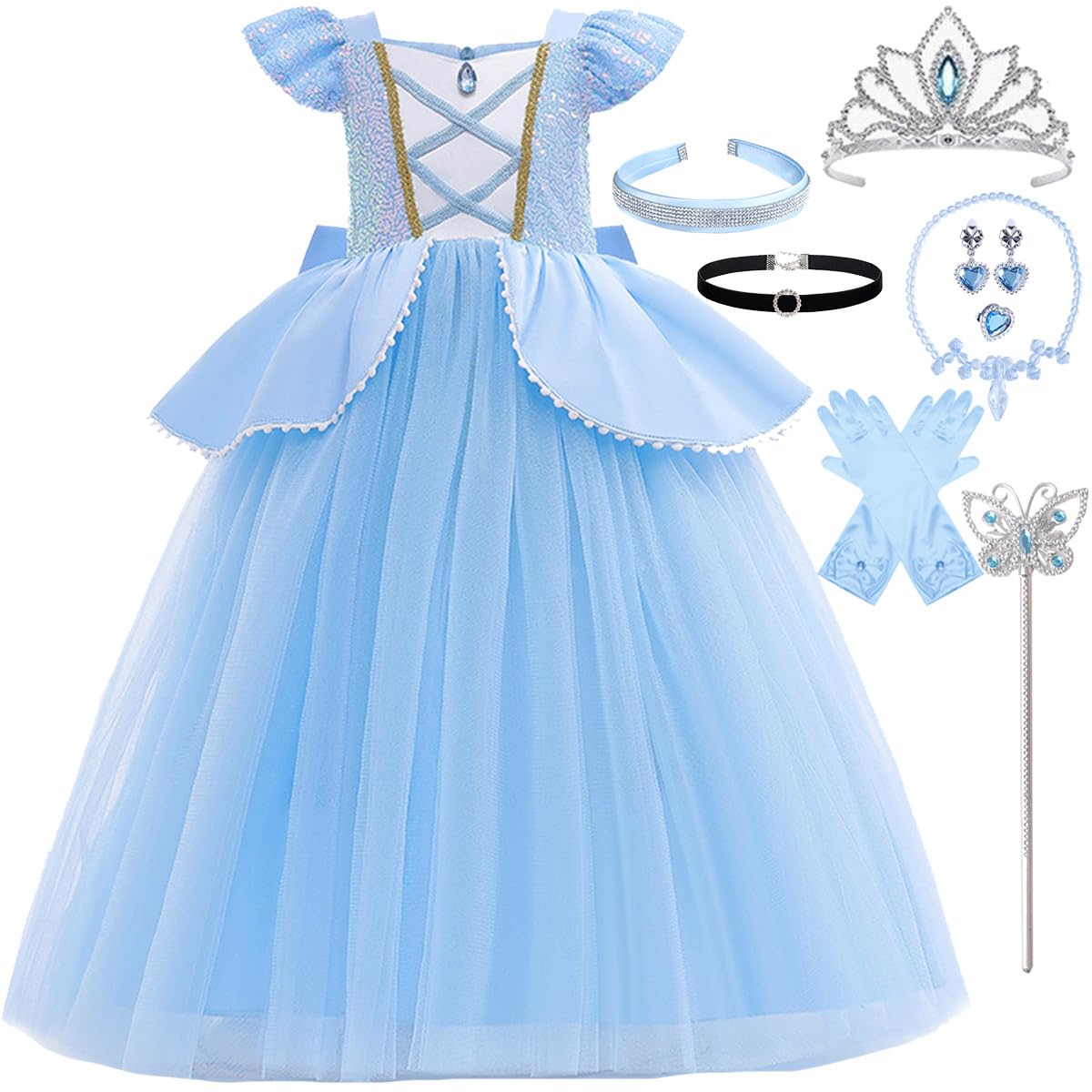 iTVTi Princess Blue Dress for Girls Kids Cosplay Costume Carnival Halloween Party Outfit