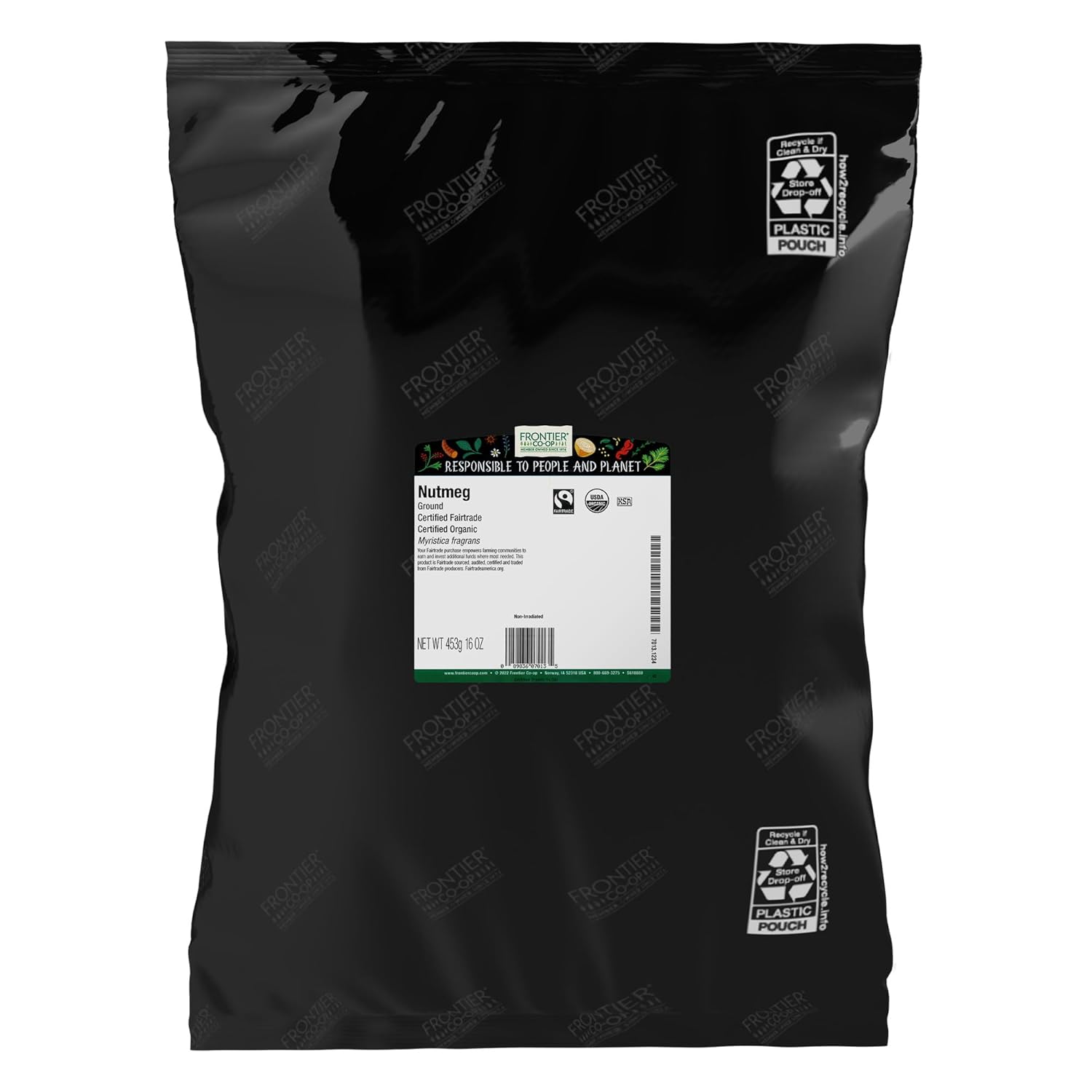 Frontier Co-op Nutmeg Ground, 1lb Certified Organic Nutmeg Powder - Fair Trade, Kosher | 1 Pound Bulk Bag | Wholesale Cafe, Restaurant Supply | Myristica fragrans