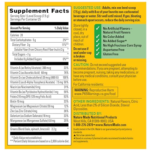 Nature Made Super Greens Powder with Prebiotic Fiber Drink Mix, 6.61 oz - image 8