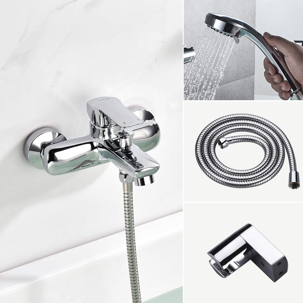 Ibergrif M13025-Nimes, Conjunto de Grifo para Bañera, Mezclador de Baño-Ducha Monomando para Instalación en Pared, Cromo