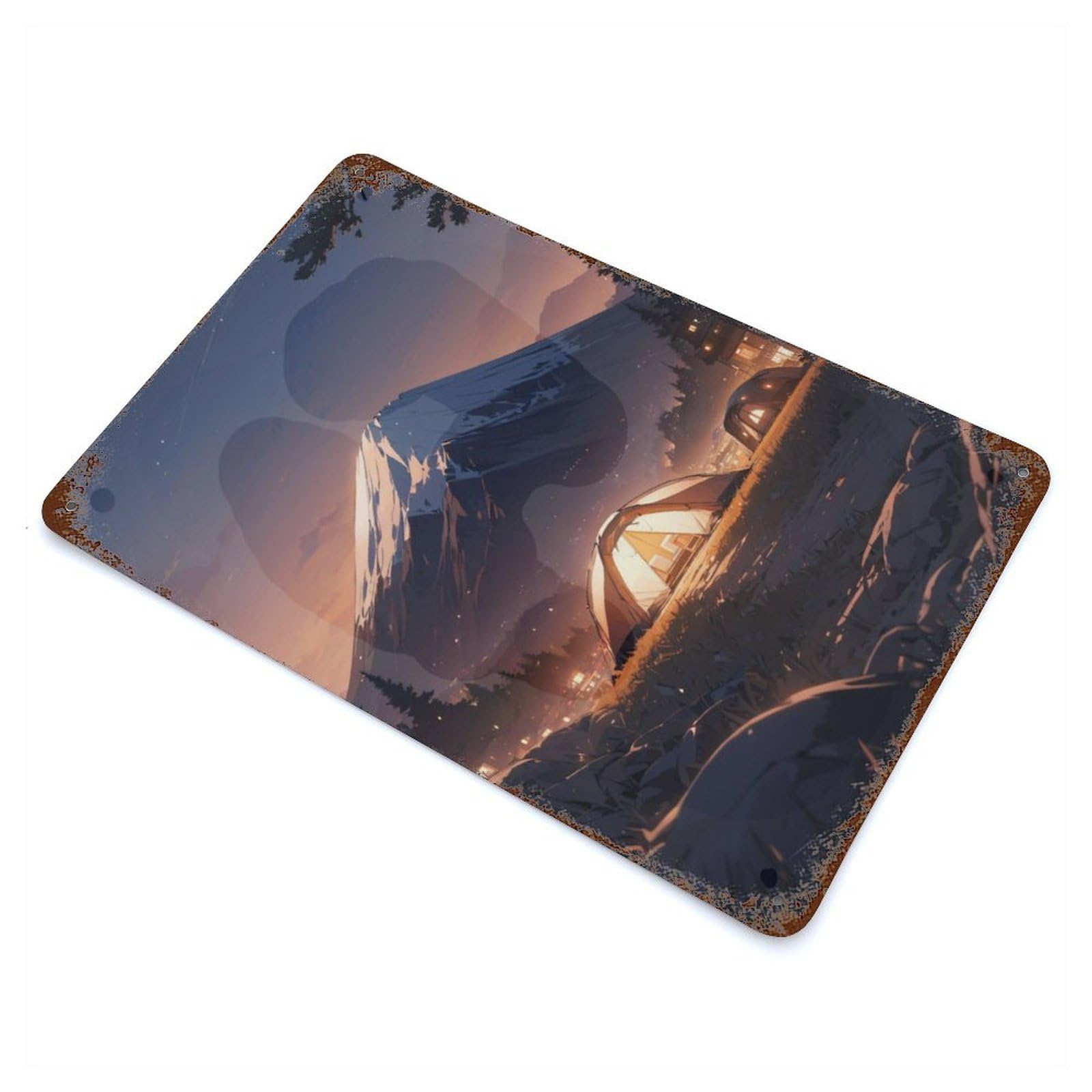 Beautiful Fuji at Camping 11.8"x7.9" Rusty Metal Tin Sign, Shabby Chic Decor for Bistro, Counter And Cafe Decor