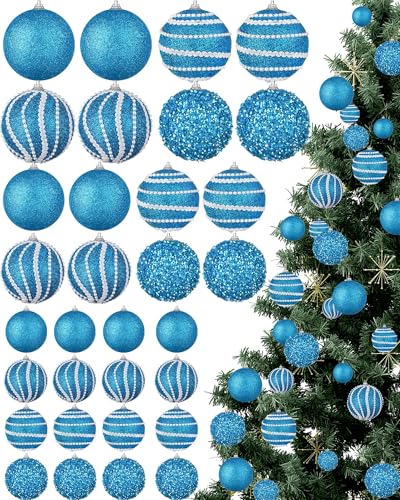 32-Pcs-Christmas-Ball-Ornaments-Multi-Size-Glitter-Christmas-Balls-Christmas-Tree-Ornaments-Hanging-Sequin-Foam-Pearl-Balls-for-Xmas-Trees-Wreath-Garland-Decor-Light-Blue