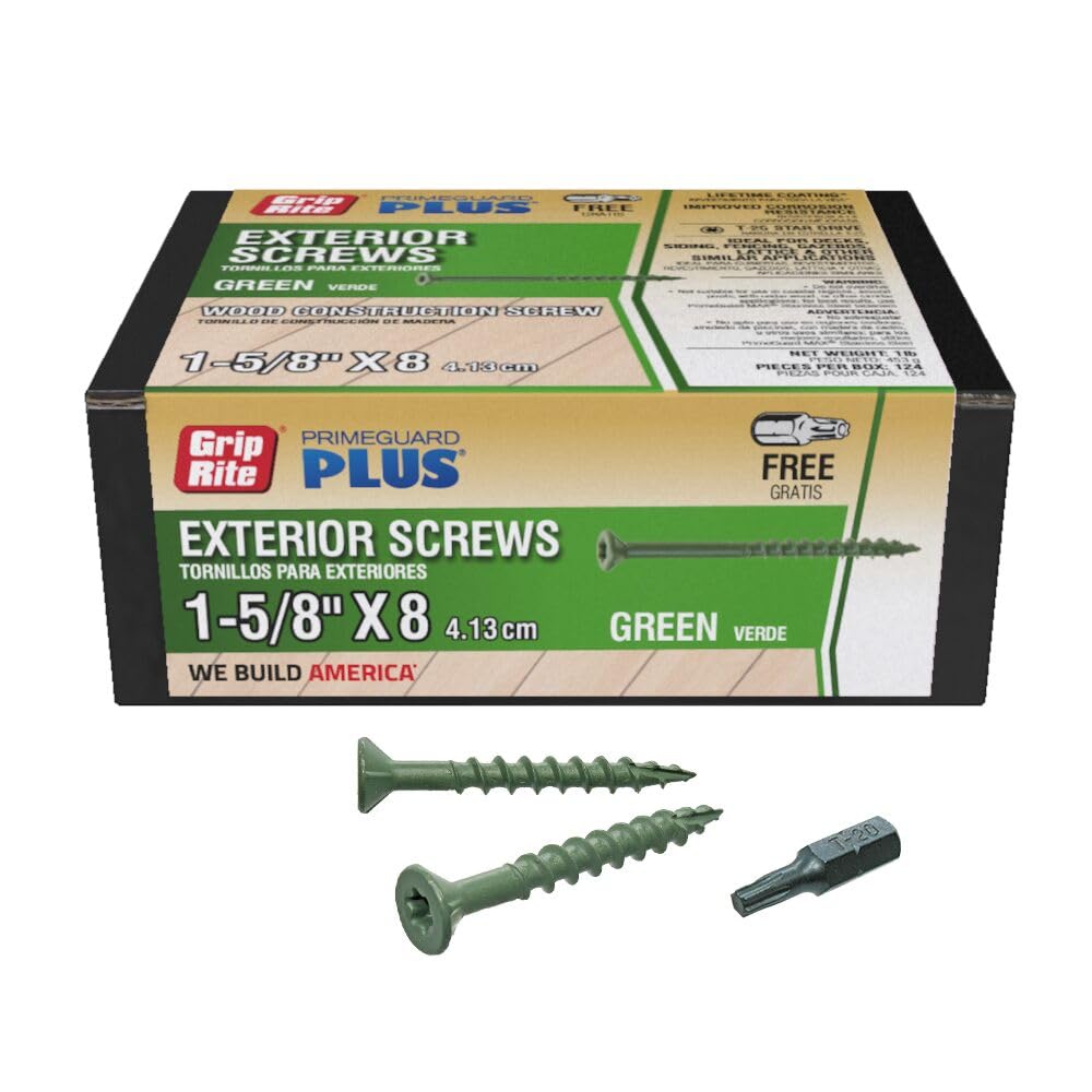 Grip-RiteL158ST1 PrimeGuard Plus #8 x 1-5/8" Wood to Wood Deck Screw, Green, 1lb Box