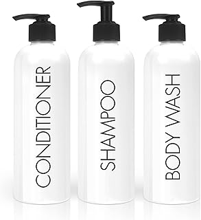 17 OZ Reusable Shampoo and Conditioner Dispenser (Pack of 3) - Screen Printed Bottles - Modern Empty & Refillable Shampoo Conditioner Body Wash Dispenser for Shower, Hotels, SPA, Airbnb Room, Bathroom