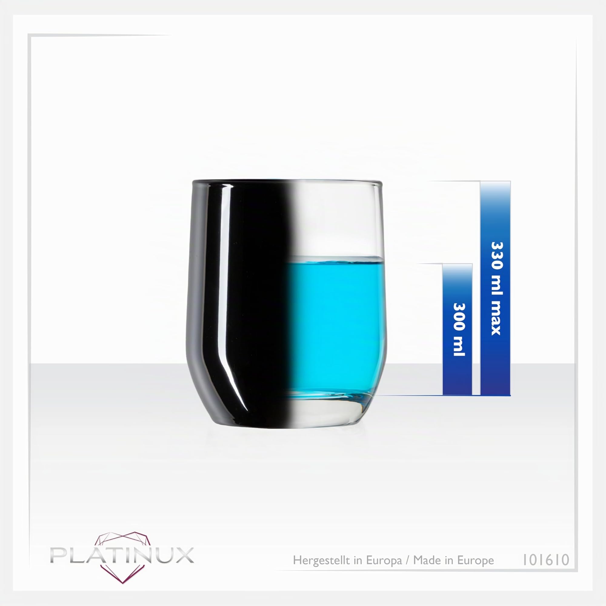 PLATINUX Bicchieri neri eleganti da 260 ml (max. 320 ml) in vetro, set da 6 bicchieri per acqua, succo di frutta, whisky