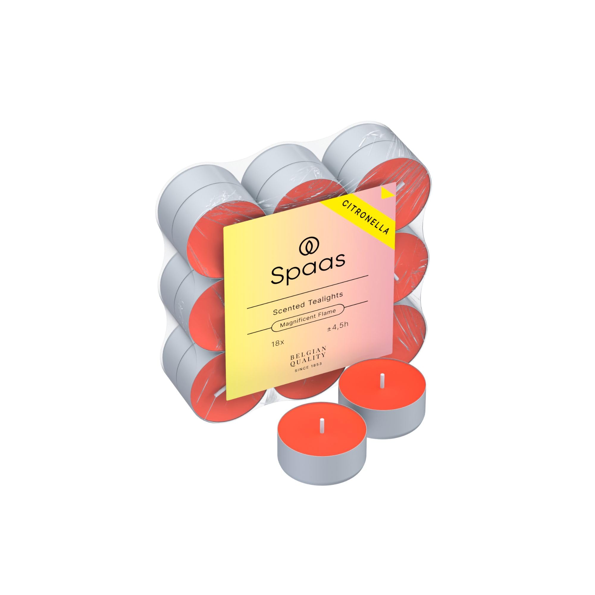 Spaas 10 Flachpackungen mit 18 Citronella-Teelichtern, ± 4,5 Stunden, Lebendiges Rot