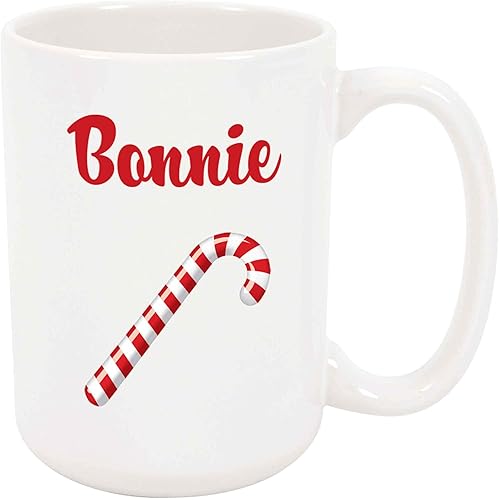 Bonnie Coffee Mug - Personalized Ceramic Candy Cane Cup with Name, Custom Mug, Customized BirthdayChristmas Gift, Holiday Present, 11 Oz