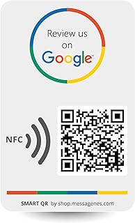 MESSAGENES Customizable Google Review Us Sticker | 1 NFC Card Size Unit | Smart QR and NFC | Easy Reviews | Reusable Link | Ideal for Business, Store, Showcase, Wall or Window