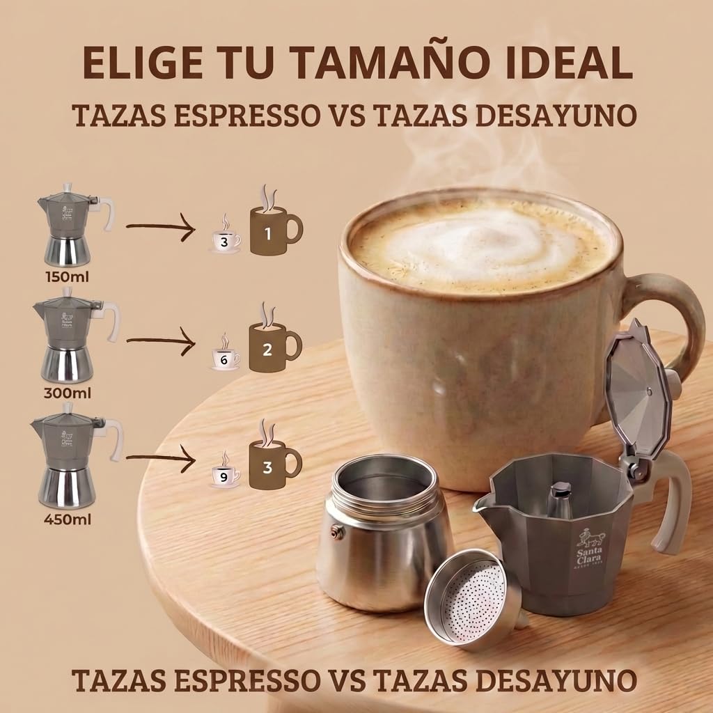 INDE SANTA CLARA | Cafetera Italiana Moka Nordkitch 3 Tazas 150 ml, Cuerpo de Aluminio y Base de Acero Inoxidable, Apta para Inducción y Todo Tipo de Fuegos, Asa Soft Touch — view 5