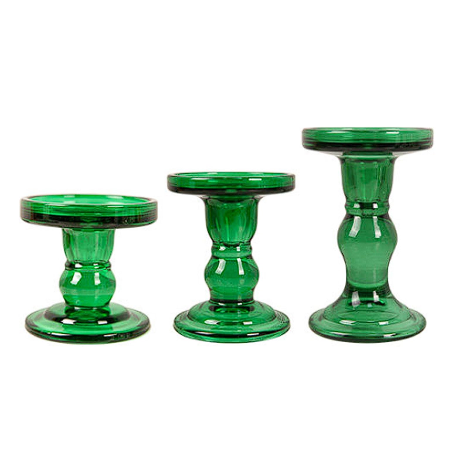 Säulen-Kerzenhalter aus Glas, 3er-Set, Kerzenständer grünem, for Heimdekoration und Foto-Requisite