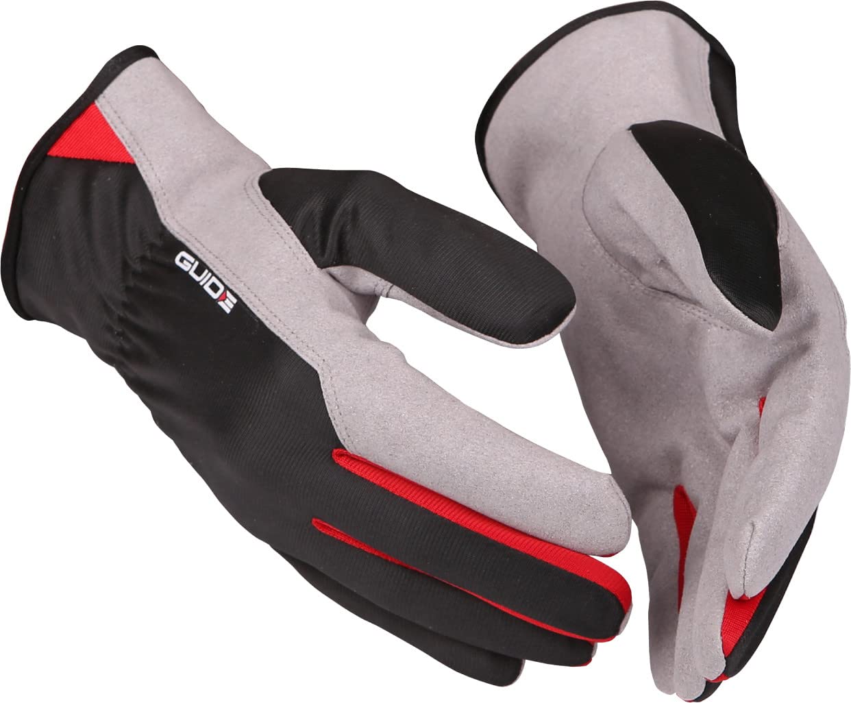 Handschuh GUIDE 761 10 Weicher und luftiges Arbeitshandschuh mit Kunstleder für die Handfläche und Polyesterrücken. Der Handschuh hat eine kurze 