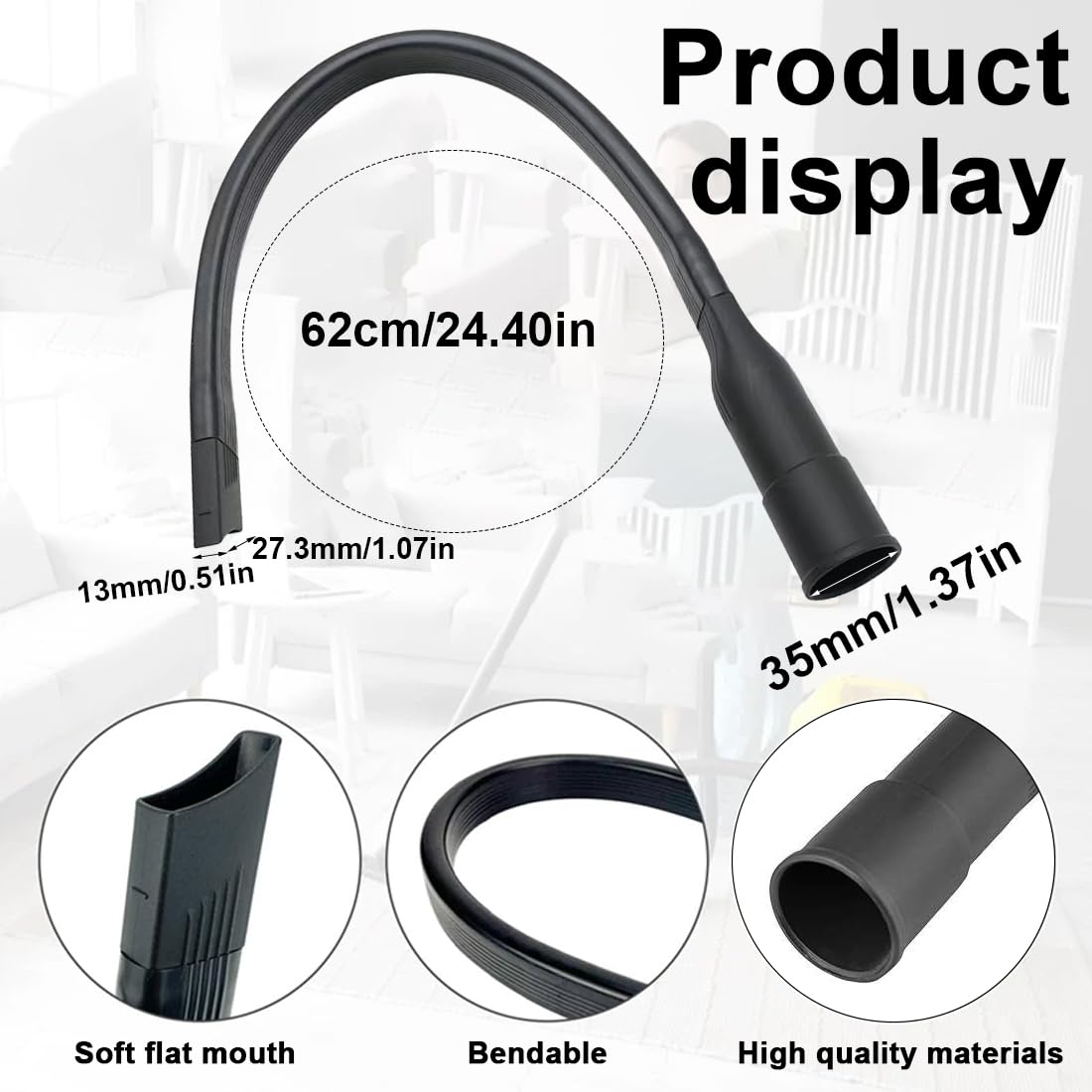 Tubi flessibili per aspirapolveri ed estrattori 1 bocchetta flessibile da 62 cm,accessorio universale per la pulizia di mobili e sottoscocca di auto,piatta e flessibile,