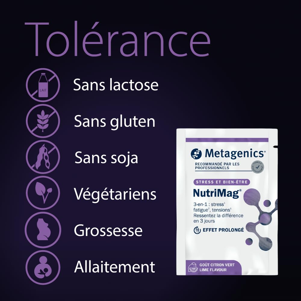 Metagenics NutriMag Magnésium, Stress Fatigue, Citron Vert, 84 Sachets | Magnésium avec vitamines B6, B12, D et folate. Contribue à réduire la fatigue et au métabolisme énergétique normal.