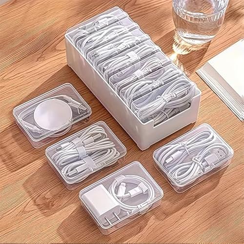 8 Pcs Cable Organizer Cord Charger Storage Box for Home Office Desk Organization and Accessories(White)