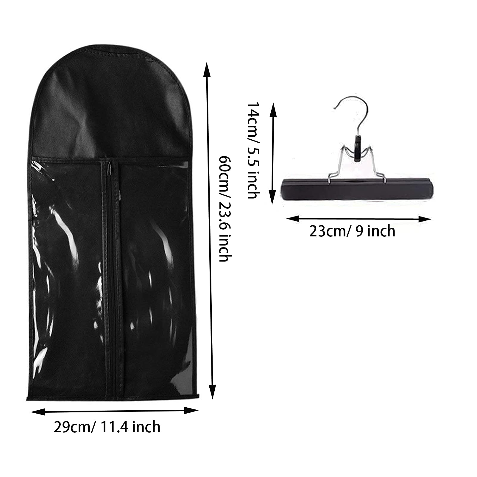 10 x Haarverlängerung Verpackungsbeutel mit Kleiderbügel Set (Schwarz) | Perücken Aufbewahrungsbeutel Set