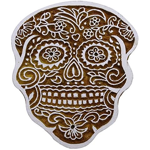 Knitwit Decorative Wooden Block Skull Carved Textile Stamp Collectible Blocks Cover