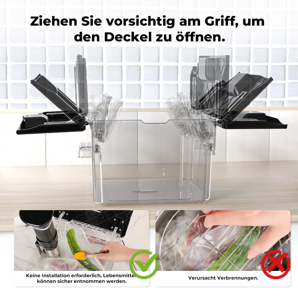 Sous Vide Behälter mit Deckel Sous Vide Container mit Rack 11L für Sous Vide Stick Garer Mehrere Marken Geeignet Multifunktionaler Doppeltür Durchsichtig