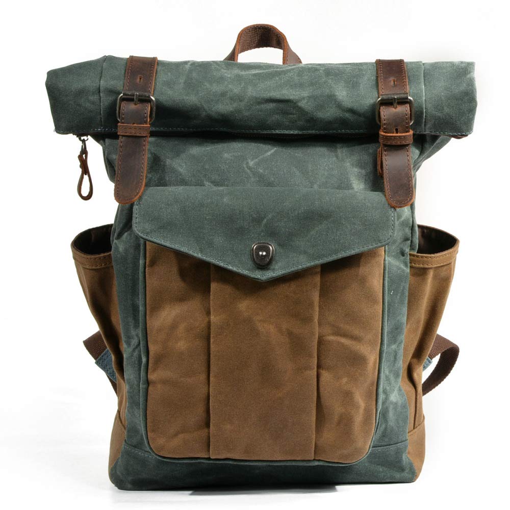 MASII Europa E Stati Uniti Zaino retrò Uomo E Donna Borsa A Tracolla Cera per Olio Borsa da Viaggio in Tela Borsa per Alpinismo Sportivo da Esterno Impermeabile,Lakegreen