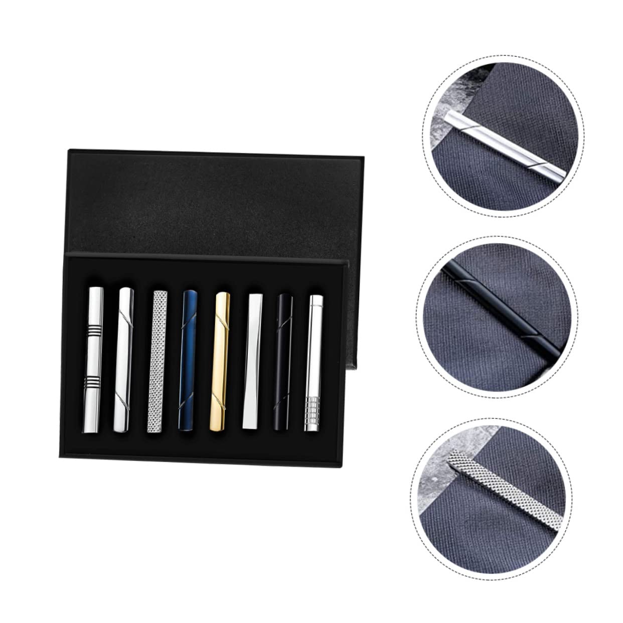 CALLARON 8piezas Clips De Corbata De Cobre Para Hombre Pasadores De Necktie Elegantes y Duraderos Estuche De Accesorios Para Ocasiones De Negocios y Eventos Formales