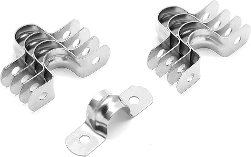 Miniatura 8 de Jersvimc 30 abrazaderas de conducto de acero inoxidable de 12 pulgada, correa de dos agujeros, soporte en U, correa de tubo rígida, abrazadera de