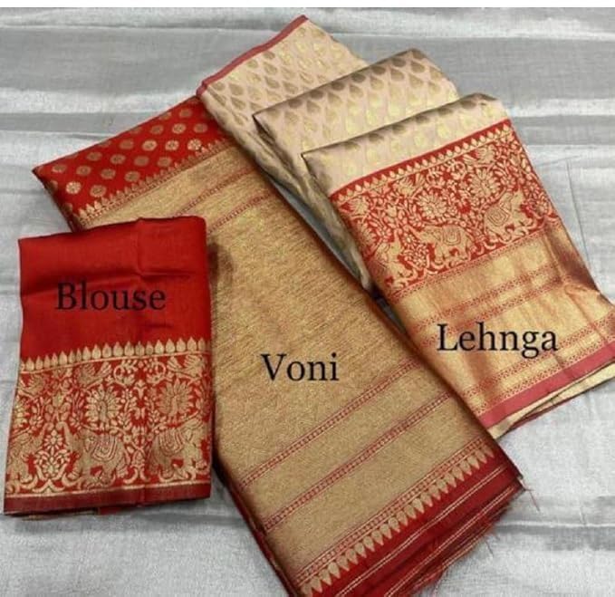 Image of ZITON ARICO MART Women's Indian Traditional Kanjivaram Silk Pure Weaving Lehenga Choli Along With Dupatta And Blouse Piece, Half Saree (Unstitched)