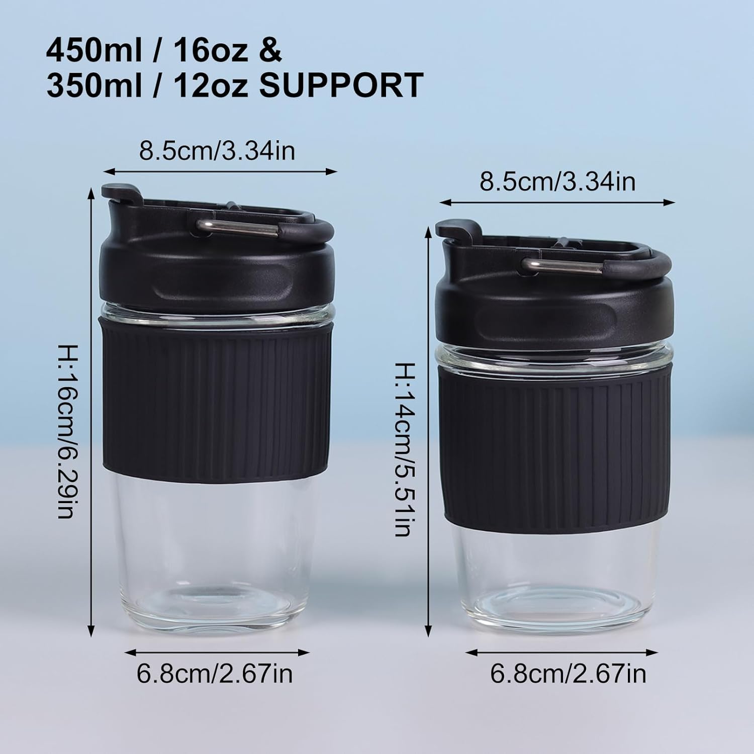 Sivaphe Reusable Glass Ice Hot Coffee Cup 16 oz, Portable Travel Mug with Spill-Proof Lid and Thermal Sleeve for Home Office Blue - Image 6