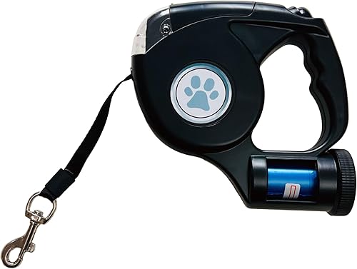 Miniatura 2 de JEBBLAS Correas retráctiles mejoradas para perros con linterna y dispensador de bolsas de desechos 3 en 1, correa automática de 15 pies para pasear