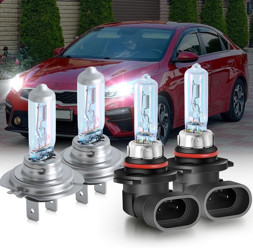 Upgraded Halogen Headlight Bulbs 2017-2020 for Kia Forte Headlight Bulbs 9005 High Beam and H7 Low Beam, Performance 5500K White 300% Brightness 4PCS