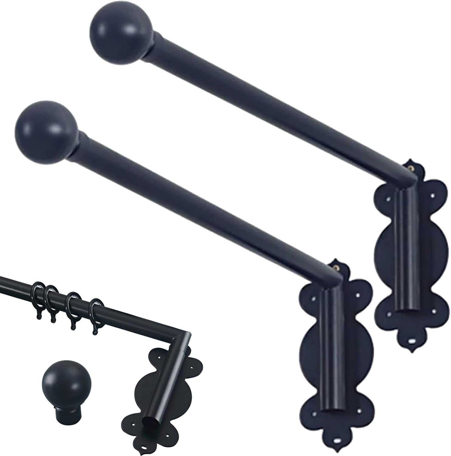 2pcs Curtain Rod, Stand Drapery Arm Front Door Rail, Swing Arm Rod, for Side Panels Window Display (Black)(35in)