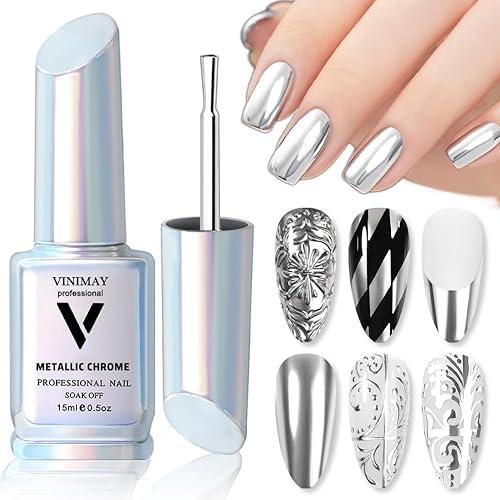 Gel de pintura metálica de 0.5 fl oz, esmalte de uñas de gel de espejo cromado plateado, pintura de metal 3D, gel de dibujo de espejo de uñas, gel