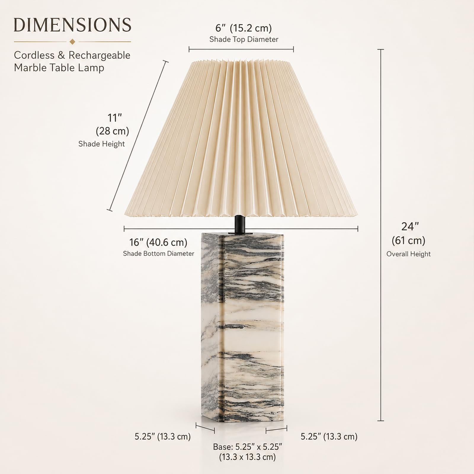 Lámpara De Mesa De Mármol Recargable Sin Cables, Regulador Táctil, Pantalla Plisada Beige De Tela, Moderna De Piedra Auténtica, Casquillo E27, 3 Temperaturas, Para Mesita, Dormitorio, Salón