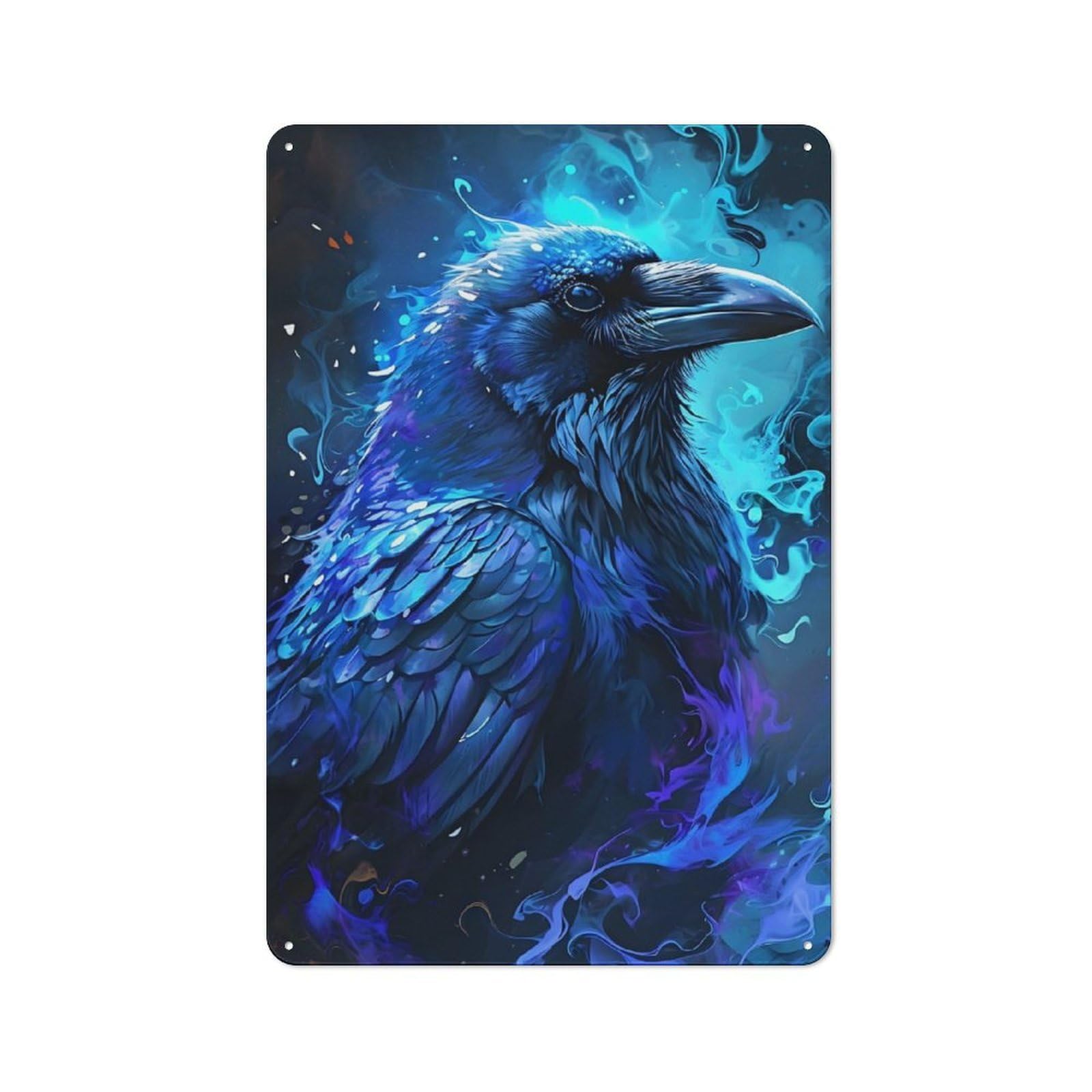 Junmoney Abstract Raven Blue Flames Shed Style Metal Wall Decor 30X20cm, Tin Sign For Conservatory, Home Bar Or Utility Room