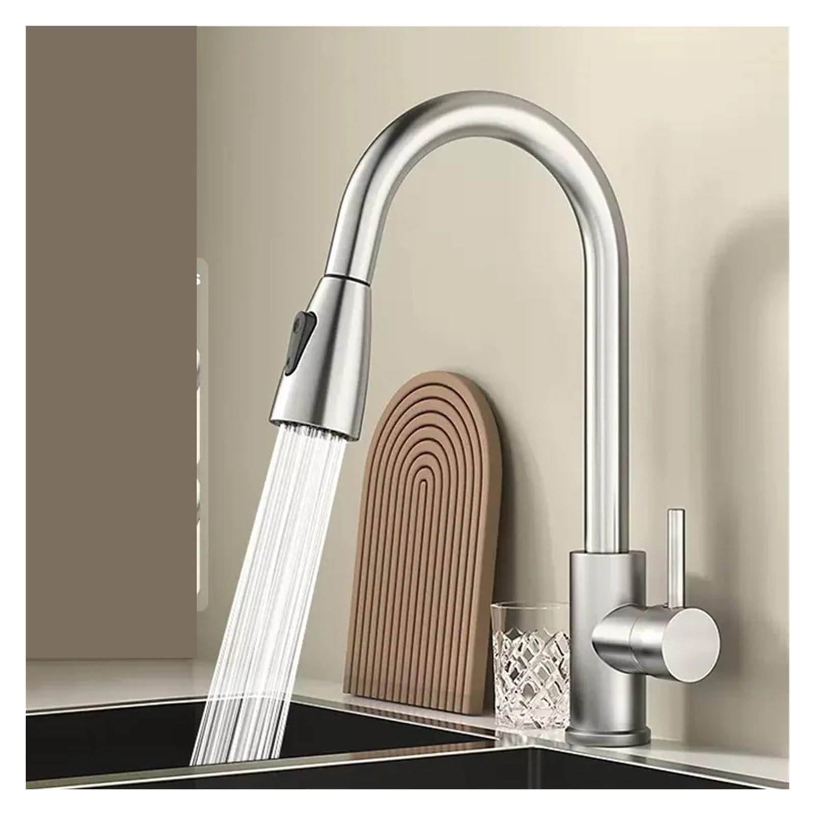 Évier extractible de cuisine avec robinet rotatif 360° chaud et froid