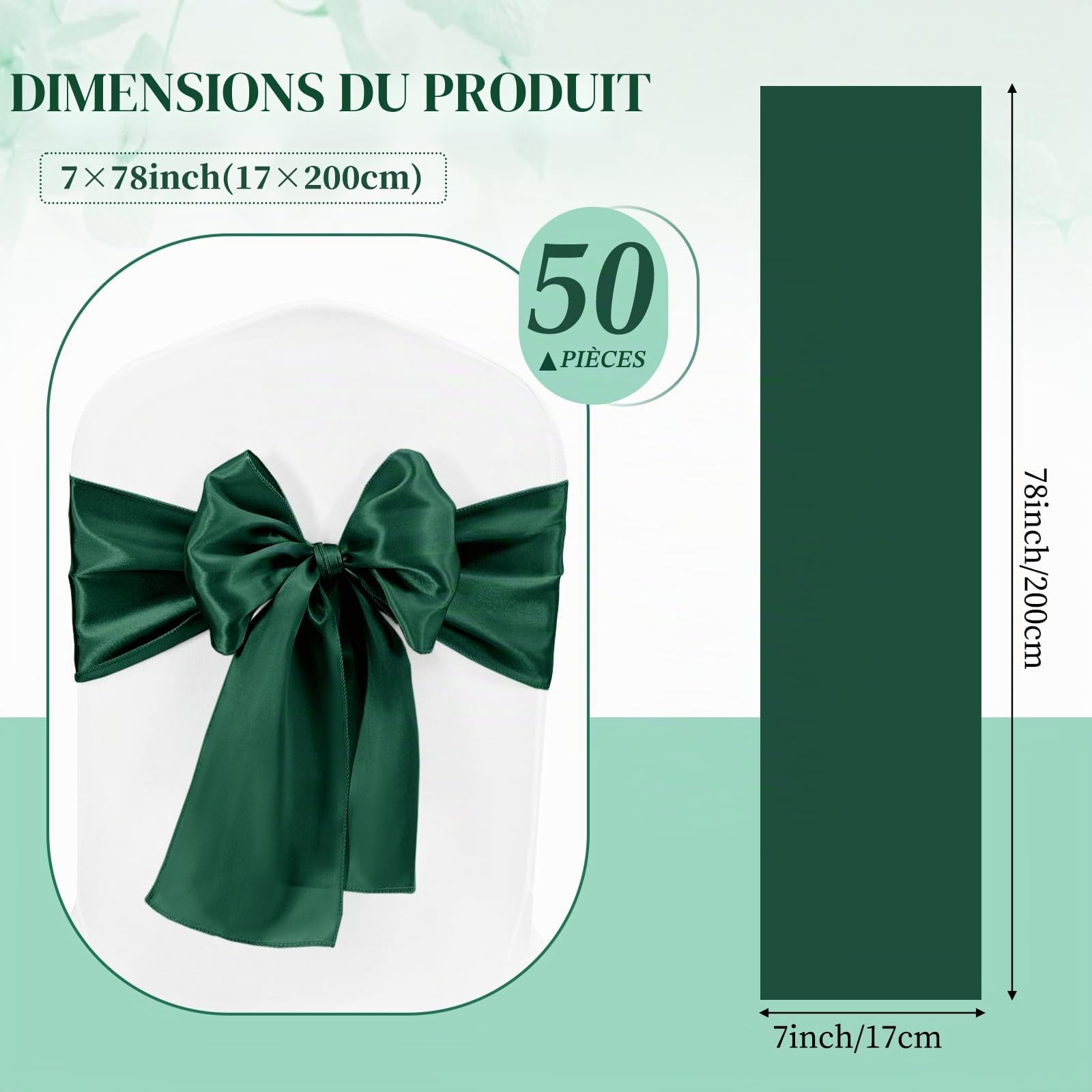 YMHPRIDE 50 Pièces Rubans pour Chaises en Satin Vert émeraude Rubans Décoratifs pour Chaises pour Réception de Mariage, Fête, Hôtel, Maison, Décoration de Cuisine (Vert émeraude)