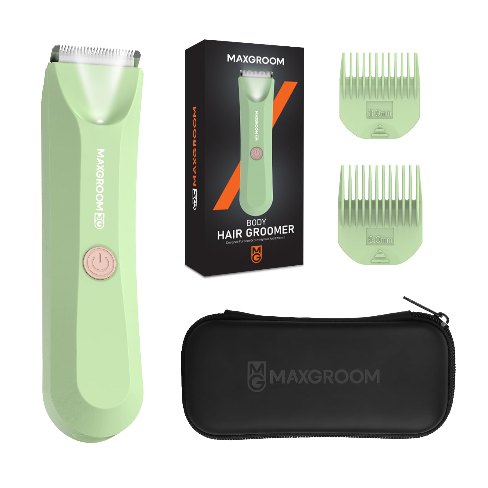 MAXGROOM Afeitadora Corporal Masculina, Depiladora Corporal Hombre con luz LED,Uso en Seco y Mojado, para Barba, Axilas, Pechos, Piernas, Verde