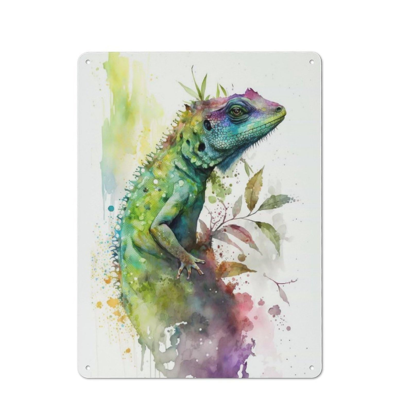 Junmoney Lizard Watercolor Tin Wall Plaque 40X30cm With For Hallway Wall, For Home Interiors, Feature Walls And Decorative Displays