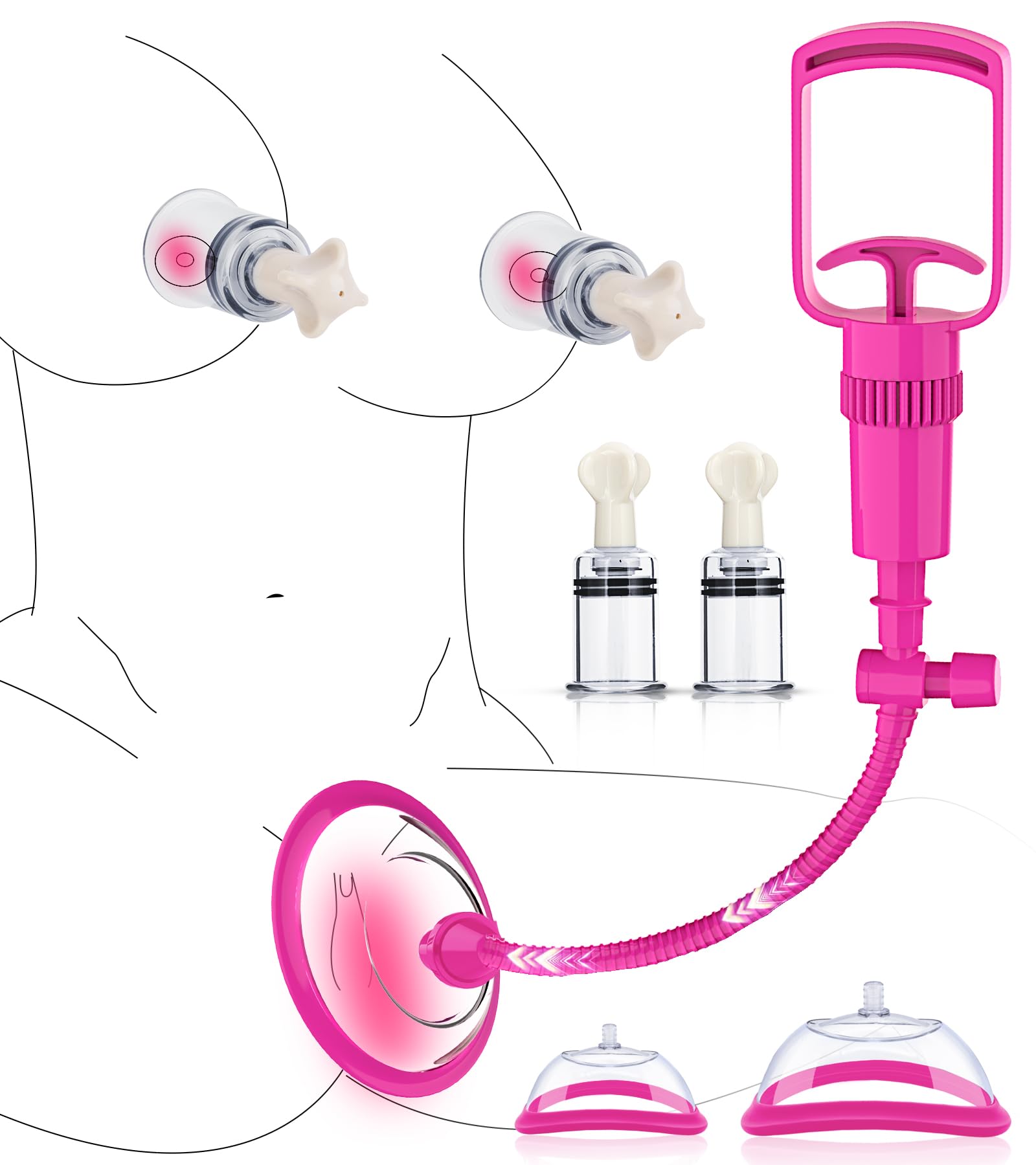 Pussy Pump with 2 Clitoris Nipple Suckers Set Clitoral Pump Vagina Pumps Sexual Pleasure Tools for Women Couples