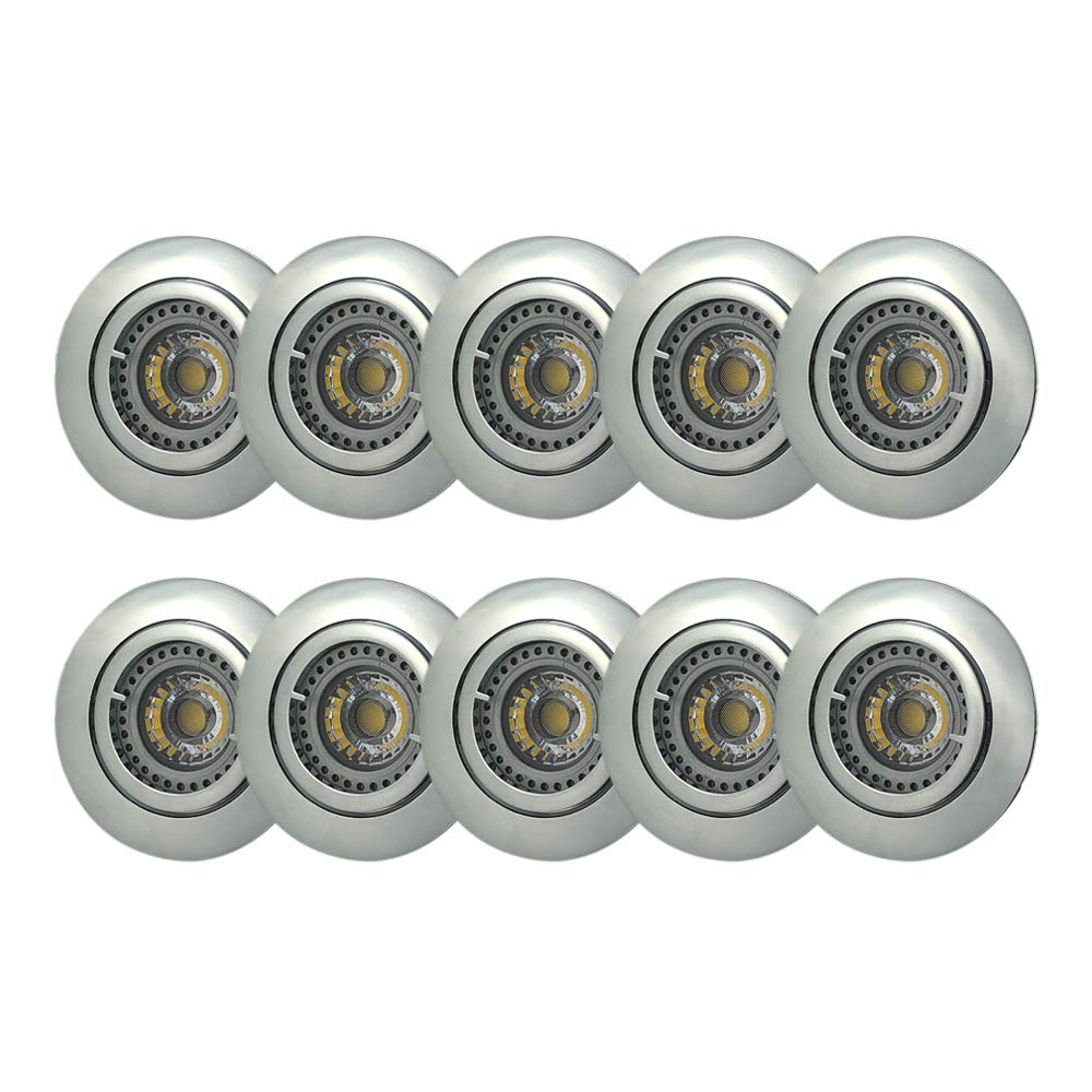 Foco LED empotrable orientable, ultra plano, intensidad regulable, luz blanca cálida, 2700 K, IP20 (cromo brillante, juego de 10 unidades)