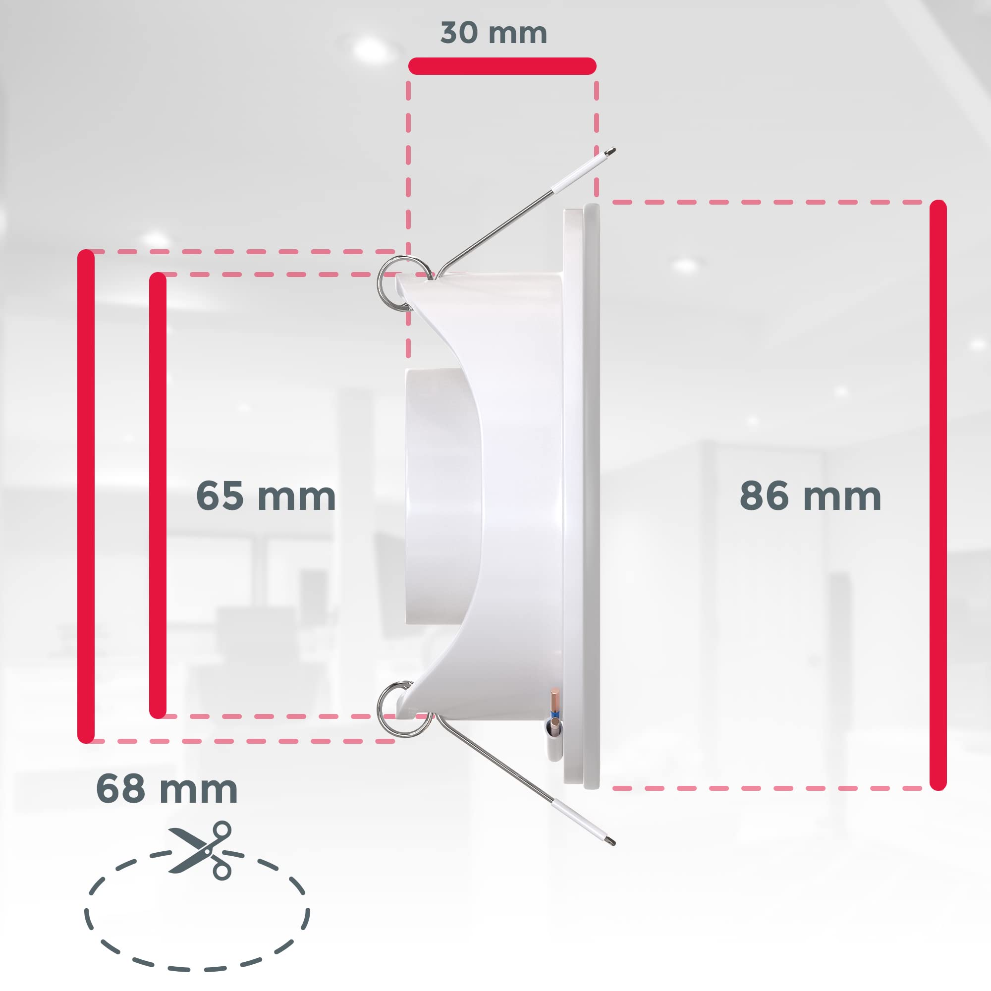 B.K.Licht - Set de 5 spots LED encastrables salle de bain, plats, IP65, couleur de lumière blanc neutre, dimension du trou 68mm, spots LED, spot encastrable, plafonnier salle de bain, 86x30mm, blanc